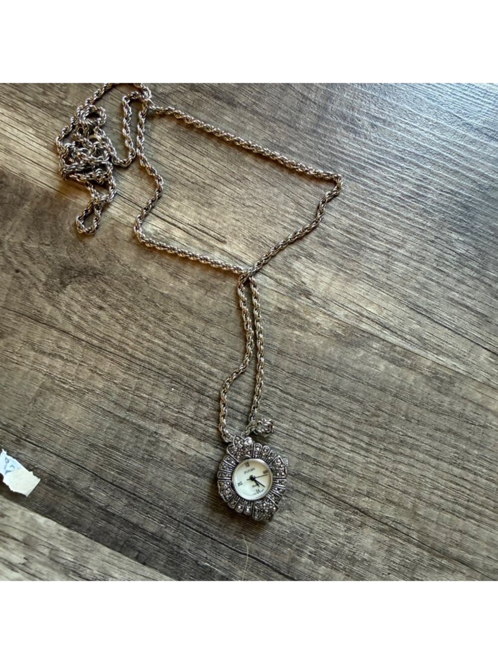 Vintage Futura Quartz Pendant Watch Necklace Japan Movement Silver Tone Chain